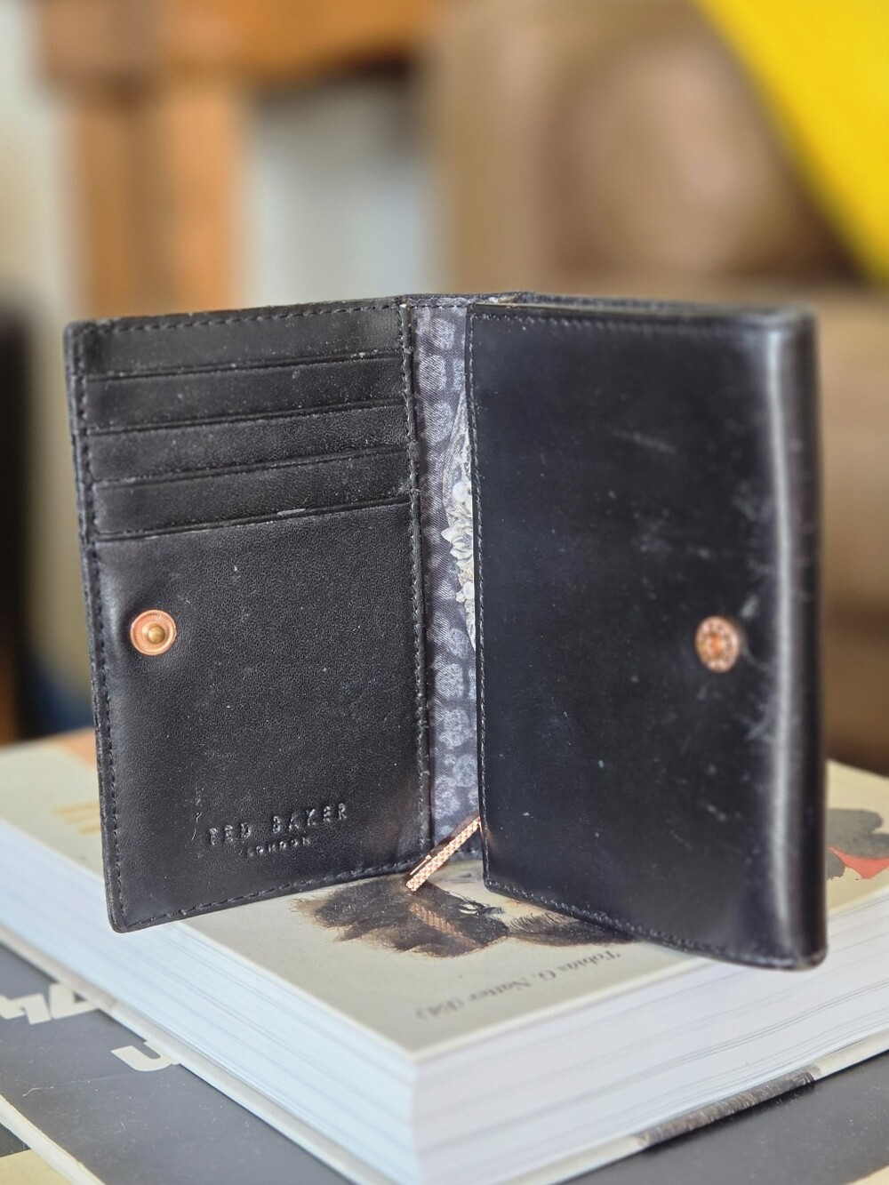 Ted Baker Black Leather Wallet with Rose Gold Bow - Picture 5 of 10